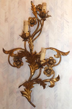 Grande Applique murale en laiton doré décor de fleurs 3 bras de lumière 70 cm