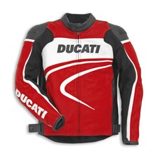 DUCATI Veste Motard en Cuir Hommes Veste en Cuir de Motard Veste en Cuir de Moto