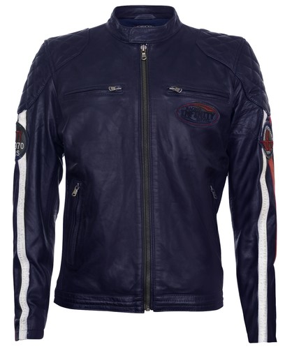 Veste moto cuir marine - de,