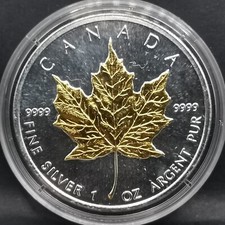 5 DOLLARS MAPLE LEAF 2009 1 OZ ARGENT 999.9‰ DOREE OR FIN CANADA / SILVER