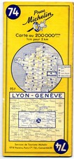 Ancienne carte MICHELIN n° 74 - Lyon Genève - 1956 - Très bon état