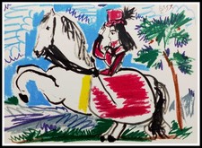 Pablo PICASSO : Toros y Toreros la cavalière II, lithographie 1961