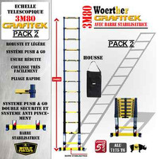 ECHELLE TELESCOPIQUE WOERTHER - GRAFITEK 3M80 - PACK 2 (+ HOUSSE)
