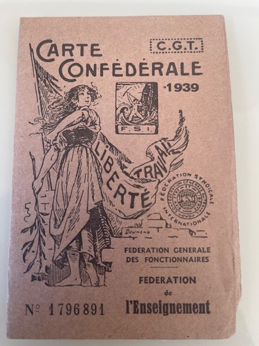 Carte syndicale cgt 1939 - carte,