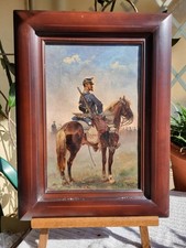GEORGES HYON TABLEAU 19eme HUILE SUR TOILE REVUE MILITAIRE A CHEVAL  NAPOLEON 3