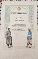 5° Régiment de Tirailleurs Marocains, certificat de bonne conduite 1953, 31x49cm