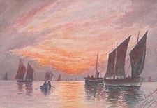 Marine aquarelle 1930 barques