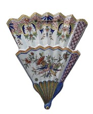 Bouquetière Murale Éventail Faïence Polychrome Desvres XX ème Antique Flowerpot
