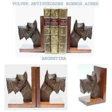 Drôle vieux art déco en bois scottie chien scottish terrier head serre-livres