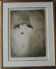  Bernard CHAROY Lithographie lithograph signée jeune fille au chapeau encadrée §