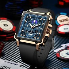 Lige Montre Homme Quartz Couleur Bleu Or Bracelet Noir en Acier Inoxydable