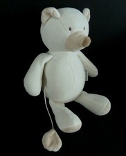 88/2. DOUDOU MUSICAL MOULIN ROTY LINVOSGES OURS CHIEN blanc écru marron 28cm TBE