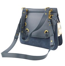 NAT & NIN Sac Vittoria Femme OS Cuir Bleu Bandoulière Détachable Logo