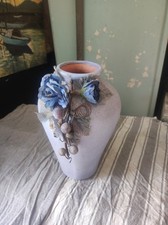 vase décoratif shabby chic lavande fleurs artificielles bleu/gris