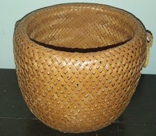 panier tressé osier/bambou vintage 70s | cache-pot grand modèle 25 cm