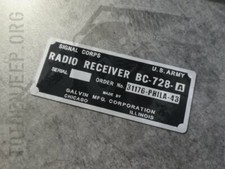 plate plaque plaquette BC728A poste radio us ww2 - jeep willys