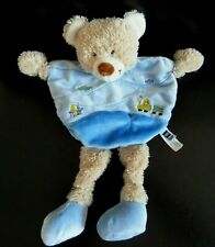 *DOUDOU PLAT ARRONDI TEX BABY OURS BLEU beige vert train tracteur 123 ETAT NEUF