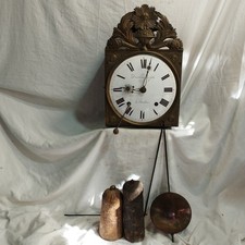 antique comtoise movement - bell chime + balance wheel + weights + key  PLE9