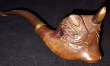 ANCIENNE PIPE En Bruyère  Décor d'une Tête de Taureau Saint Claude Q.R  N°769/7