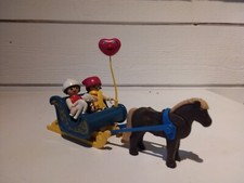 PLAYMOBIL PERSONNAGE ENFANTS/ CARRIOLE TRAÎNEAU PONEY NEIGE HIVER SKI