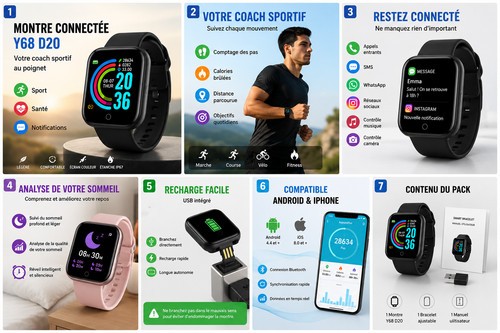 Montre connectée y68 d20 - montre,