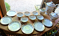 Service à thé ancien 15 pièces en porcelaine de LIMOGES modèle Oiseau de Paradis