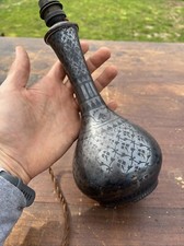 Lampe & Vase Porcelaine Signé JG Trompe L'oeil Style Métal Décors a L'antique