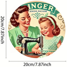Plaque Métal Tôlée Vintage 20X20  RONDE  PUBLICITE  MACHINE A COUDRE SINGER