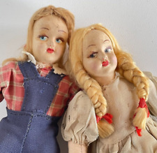 POUPEES ANCIENNES  COUPLE  AVEC VISAGE PEINT ET CORPS EN TISSU H22CM