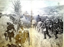 Gravure Presse- -le marché de guerre EN AVANT - A P. rouleau