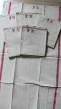 Torchons Métis lin écru avec linteau et monogramme, 6 torchons (lot2)