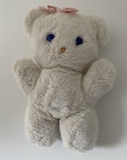5228🌟20cm VINTAGE BOULGOM Peluche doudou ours Fille blanc Yeux Bleu Noeud Rose