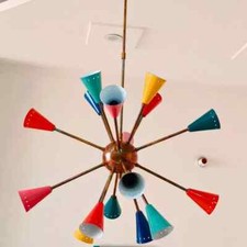 Lustre Sputnik Du Milieu Du Siècle À 16 Bras En Laiton Italien