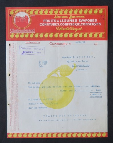 Facture combourg 1921 - ,