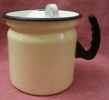 Rare Ancien pot à lait en tôle émaillée marron Enameld