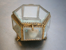 Boite Coffret reliquaire Laiton Gros verre biseauté déco Mariage Ancien