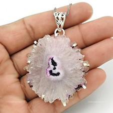 Naturel Lavande Solaire Fossil Argent Massif Handmade Noël Pendentif