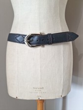 LANCEL : MAGNIFIQUE CEINTURE CUIR NOIR GRAINÉ SURPIQUÉE MARRON BOUCLE DORÉE