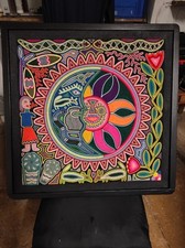 JÉSUS JIMENEZ TABLEAU CHAMAN HUICHOL ECLIPSE  YARN PAINTING   60 cm - 24"