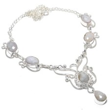 Collier bijoux en argent sterling 925 fait main pierre de lune arc-en-ciel ta...