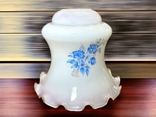 💡Ancien Abat-Jour Globe en Opaline Blanc Motif Floraux Bleue Vintage Luminaire