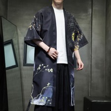 Japonais Hommes Haut Kimono Veste Peignoir Yukata Ouvert Avant Ethnique Chic