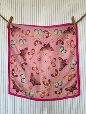 Petit foulard carré de soie Gavroche Vintage Rose Papillons Codello Cadeau FO639