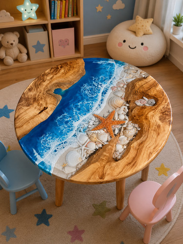 Table ronde résine époxy - table,