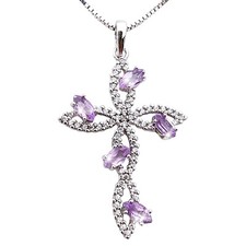 Collier en Argent 925 Croix Pendentif avec Améthyste Col pour Femmes Religieux