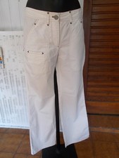 Pantalon léger coton blanc cassé RIVIERES DE LUNE 36 multi poche surpiqué 18AS21