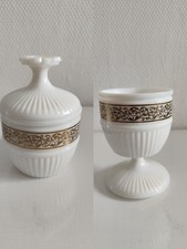 Bonbonniere vase pot bougie vide poche pot à coton blanche opaline liseré...