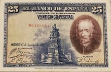 BILLET ESPAGNE  25 VEINTICINCO PESETAS CALDERON BARCA 15 DE AGOSTO DE 1928 P074a