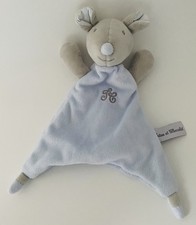 6162?EXCELLENT ÉTAT Doudou Plat Souris Bleu Gris TARTINE ET CHOCOLAT Doux