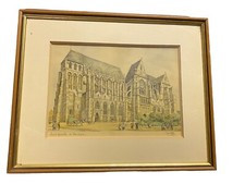 ANCIEN CADRE GRAVURE ESTAMPE BASILIQUE DE SAINT QUENTIN CPA 02100 SIGNÉ BARDAY
